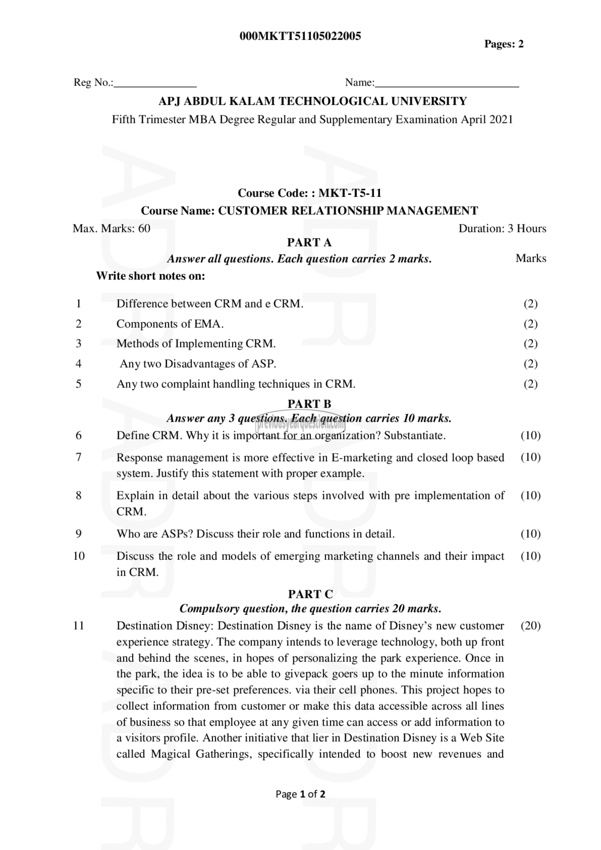 Question Paper - Customer Relationship Management-1
