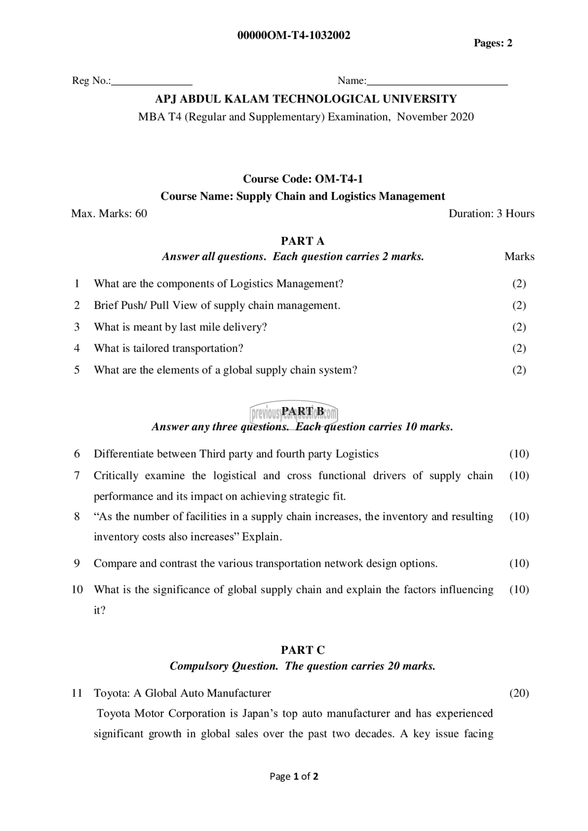 Question Paper - Supply Chain and Logistics Management-1