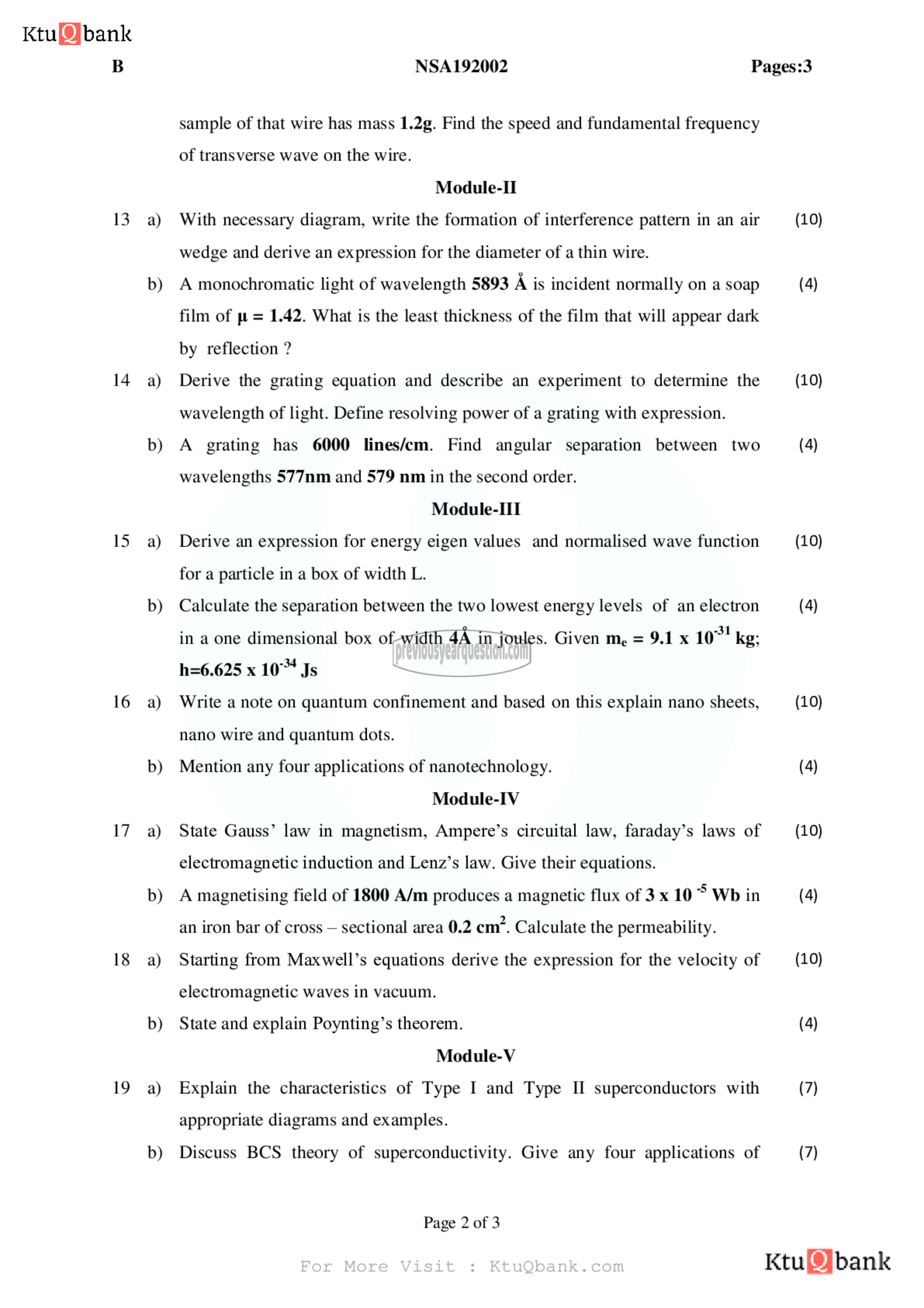 Question Paper - ENGINEERING PHYSICSA-2