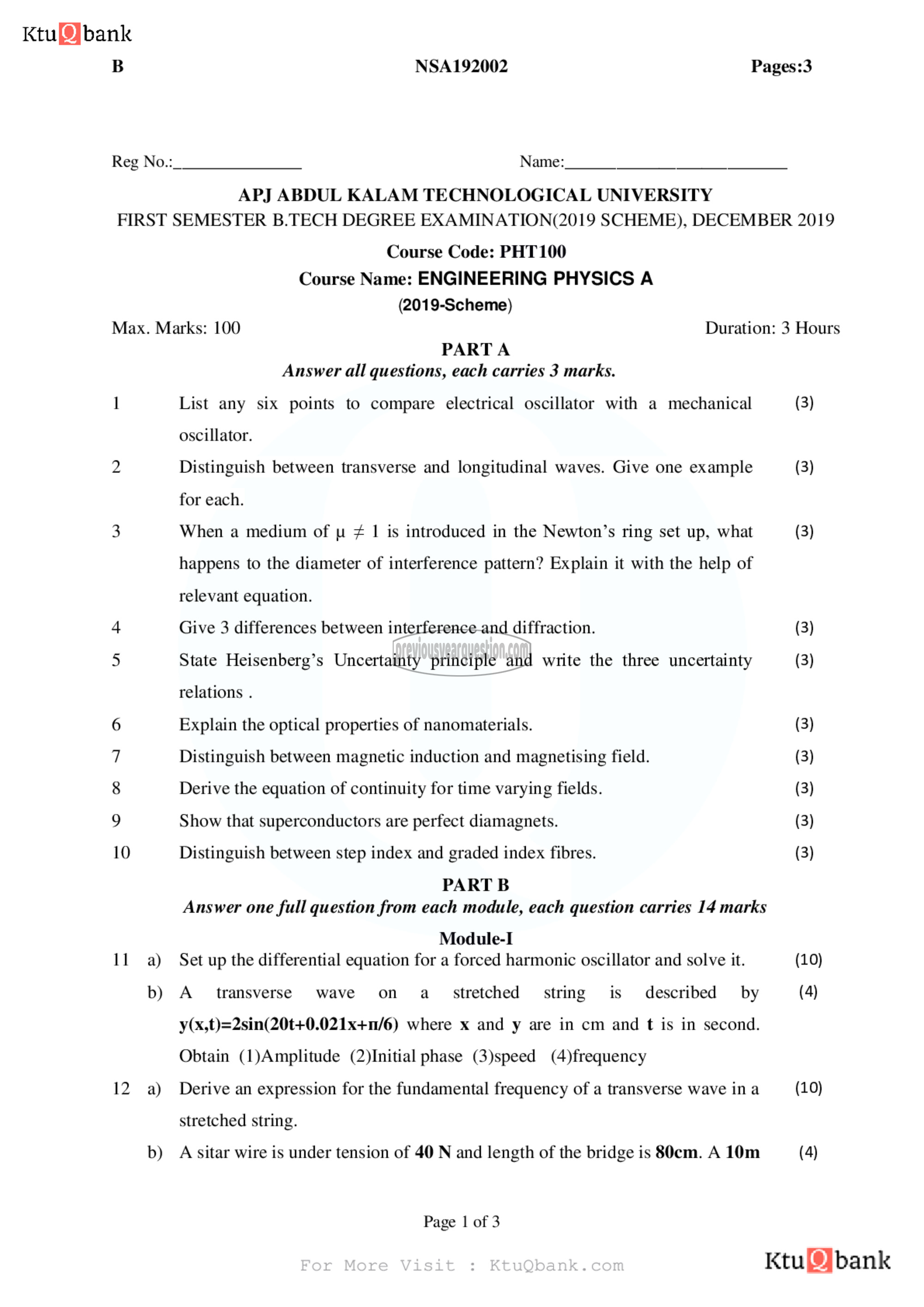 Question Paper - ENGINEERING PHYSICSA-1