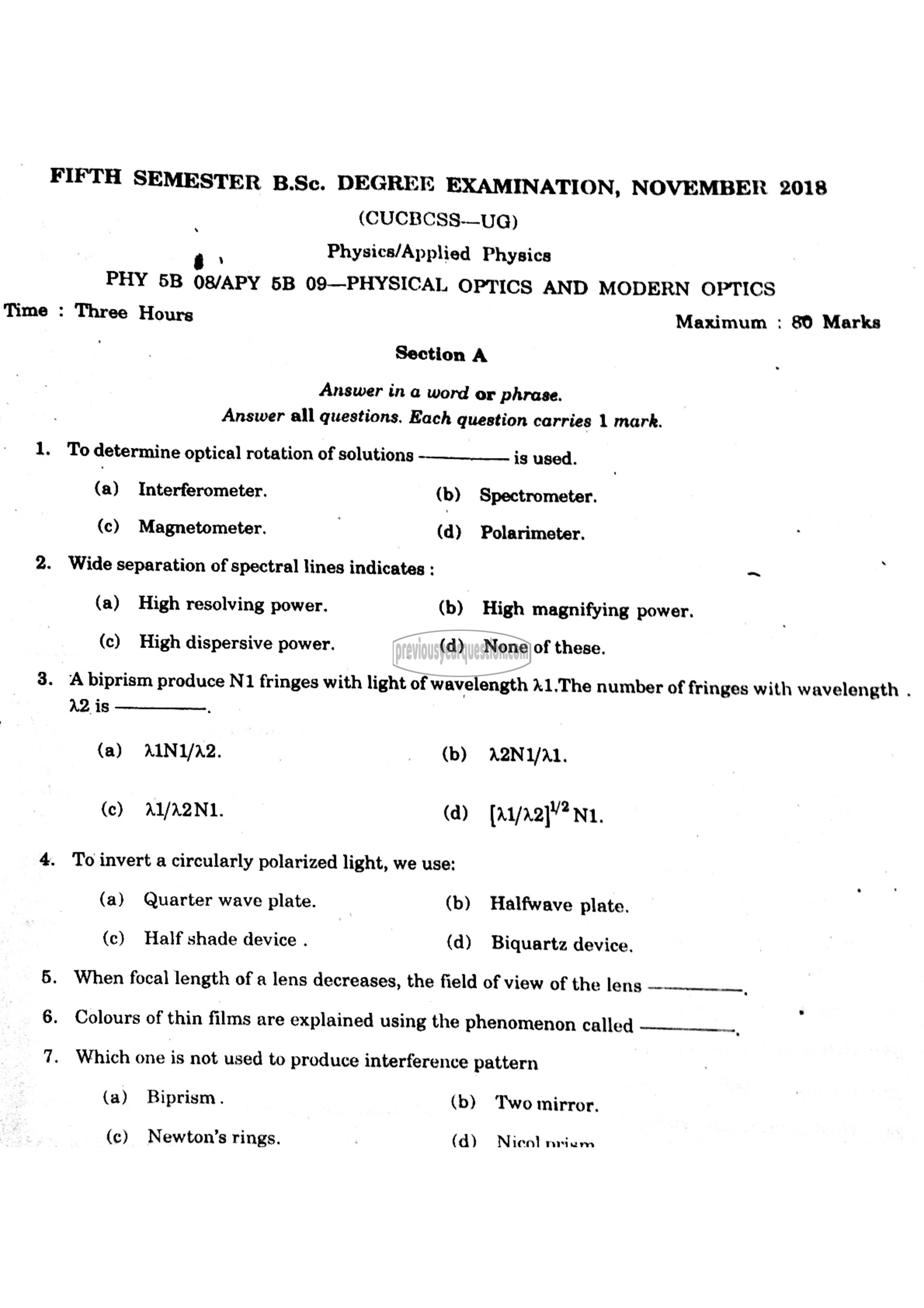 Question Paper - Optics-1