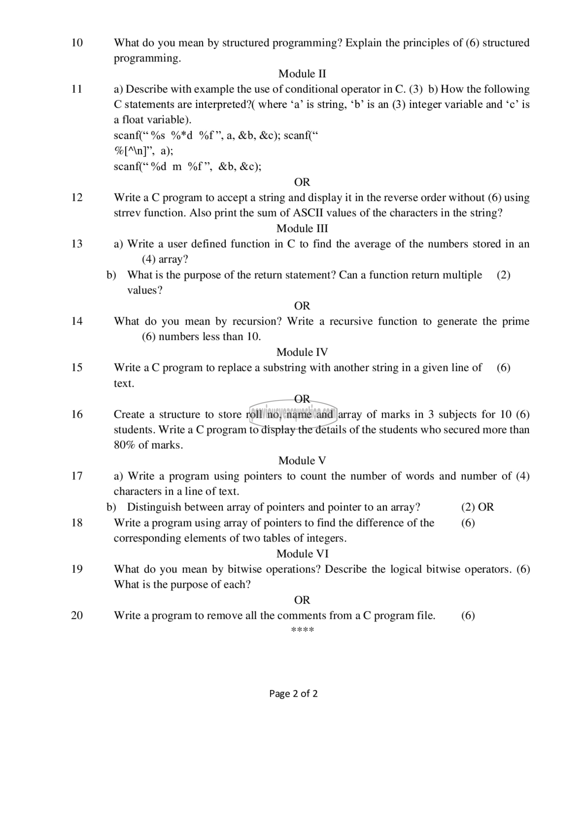 Question Paper - Problem Solving and Computer Programming-2