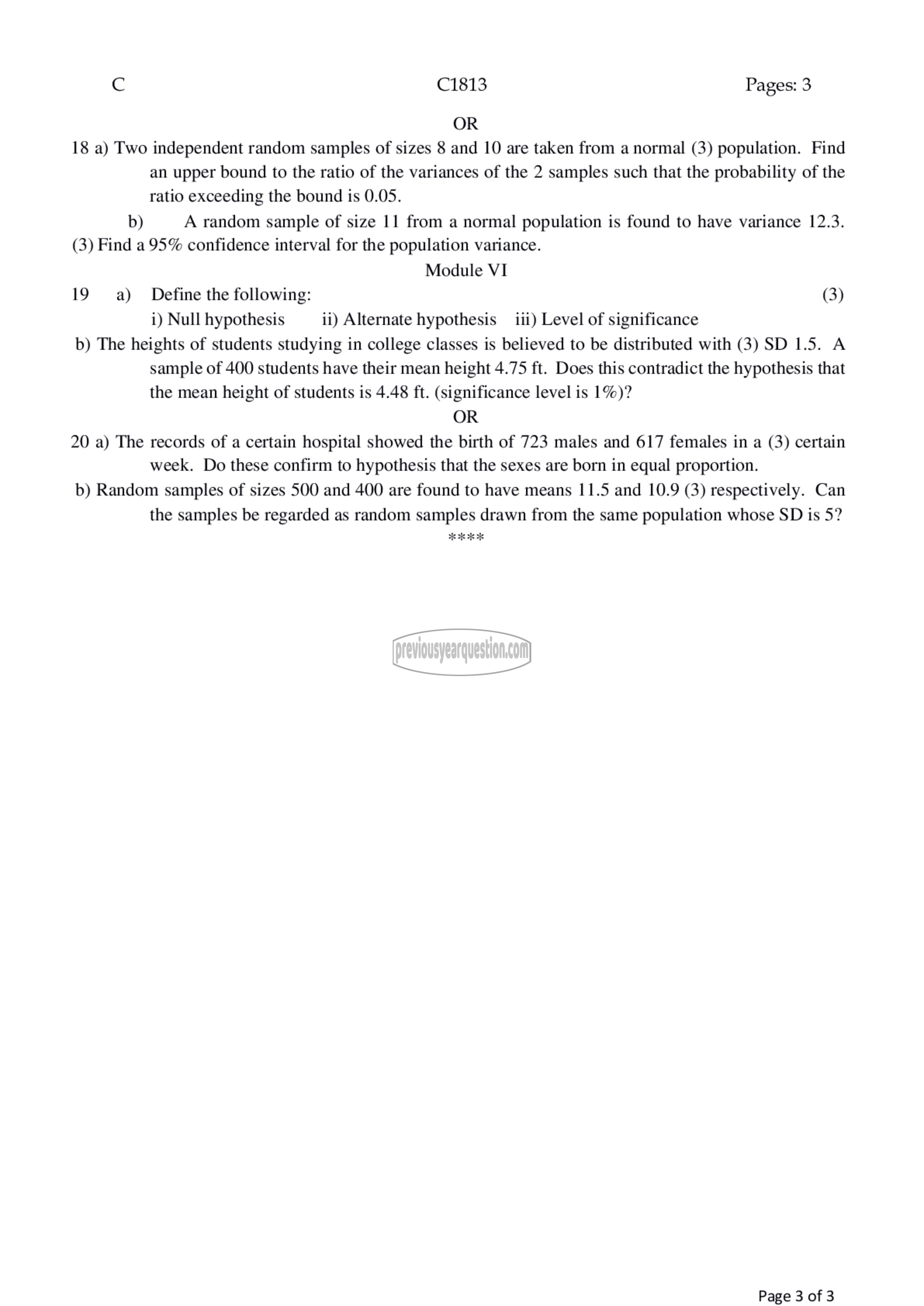 Question Paper - Applied Probability and Statistics-3