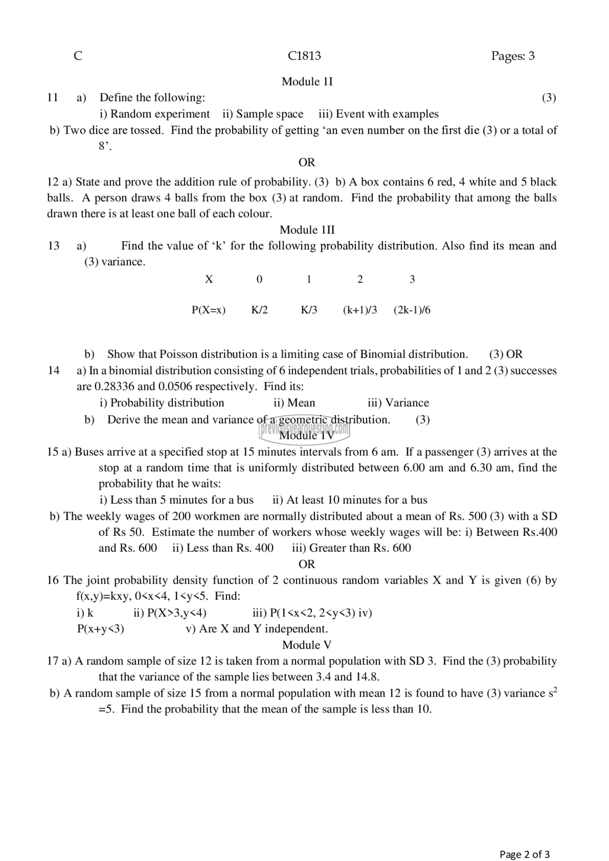 Question Paper - Applied Probability and Statistics-2