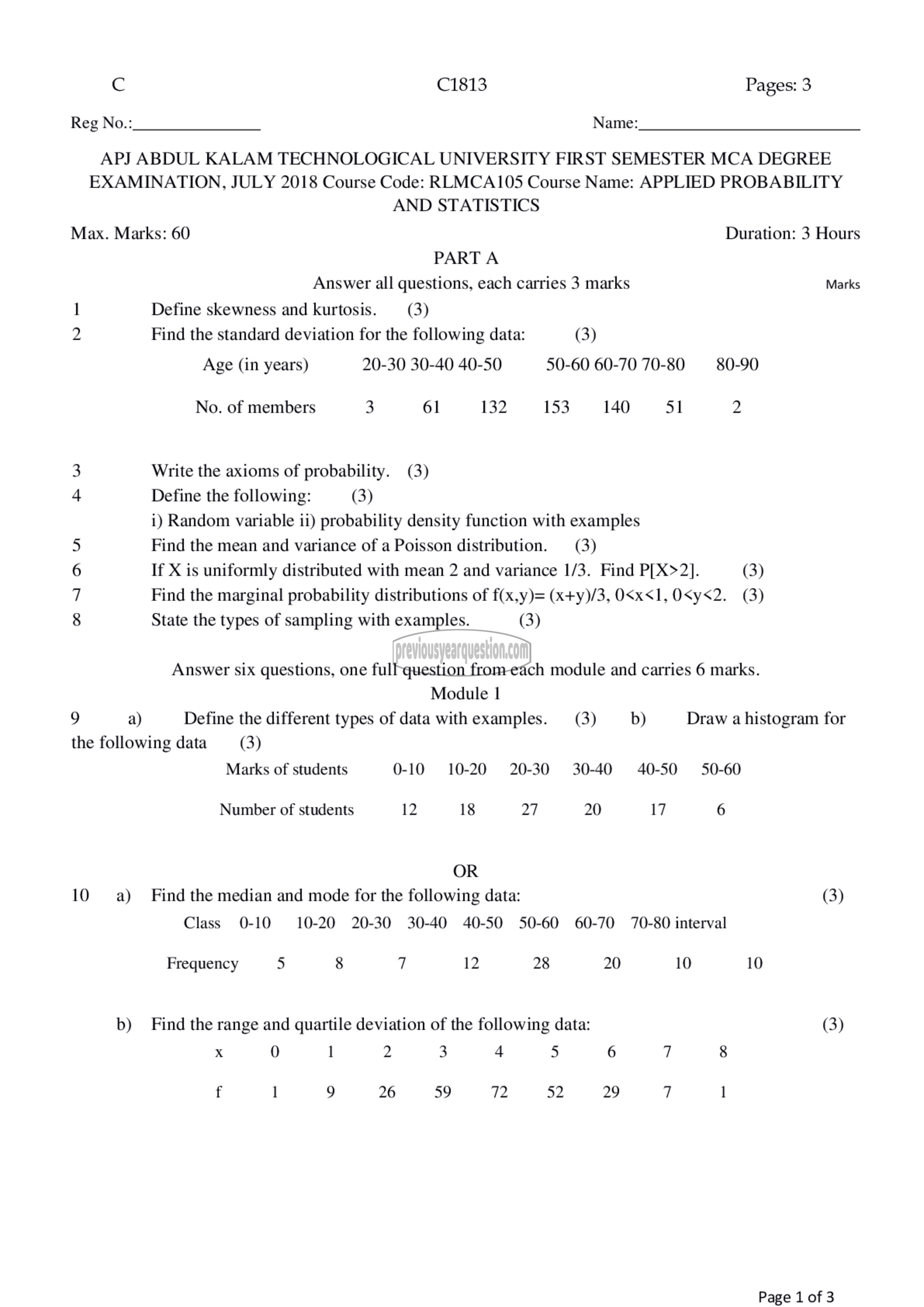 Question Paper - Applied Probability and Statistics-1