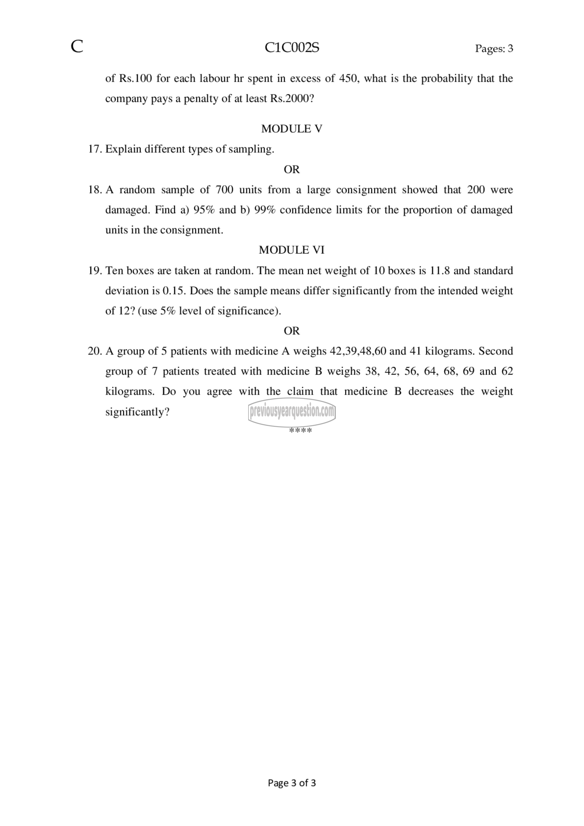 Question Paper - Applied Probability and Statistics-3