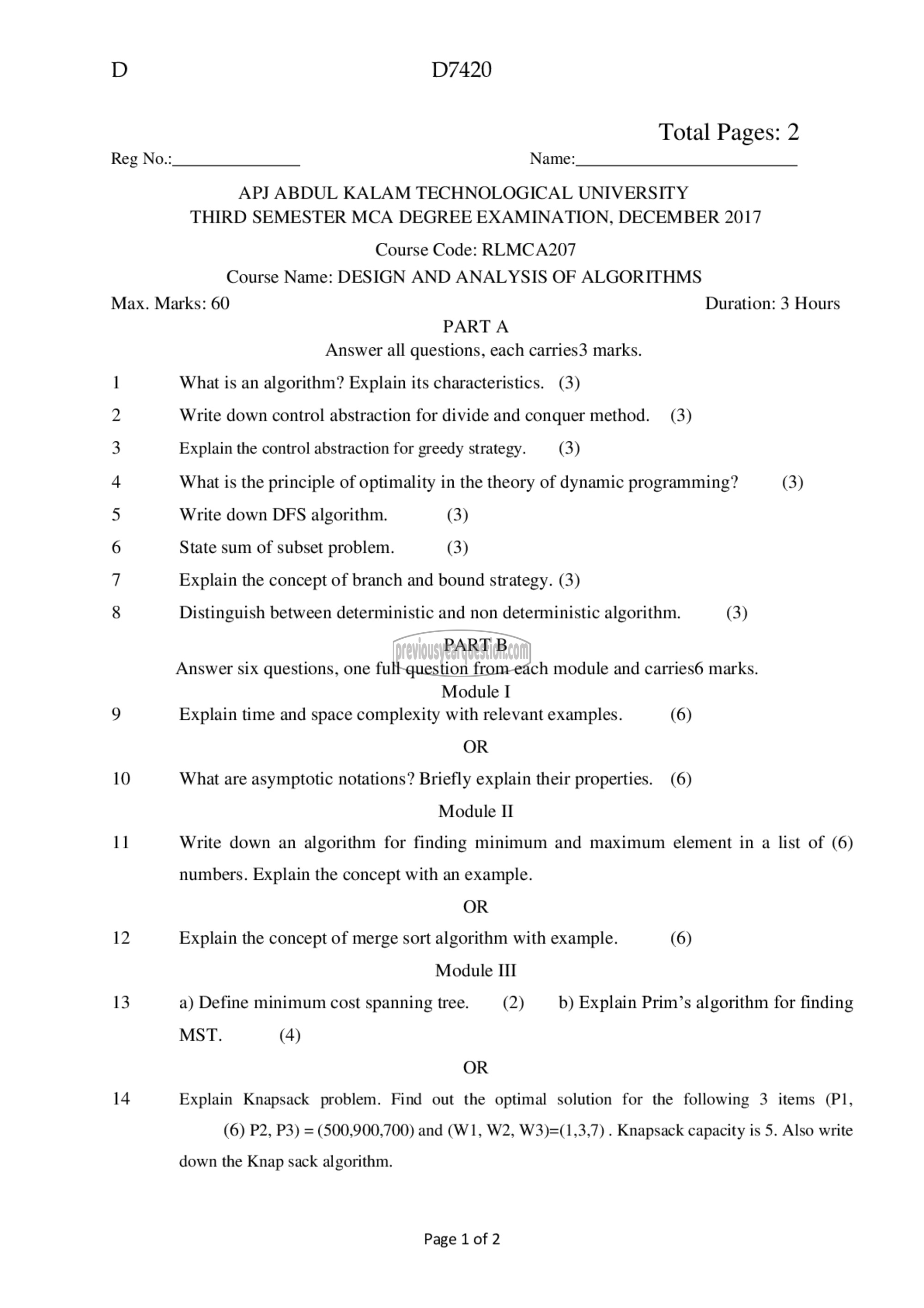 Question Paper - Design and Analysis of Algorithms-1