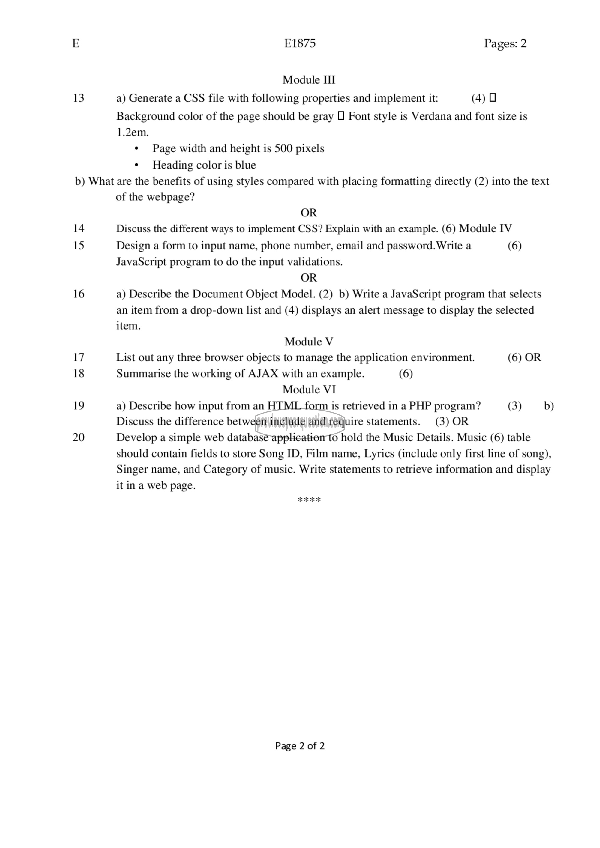 Question Paper - Web Programming-2
