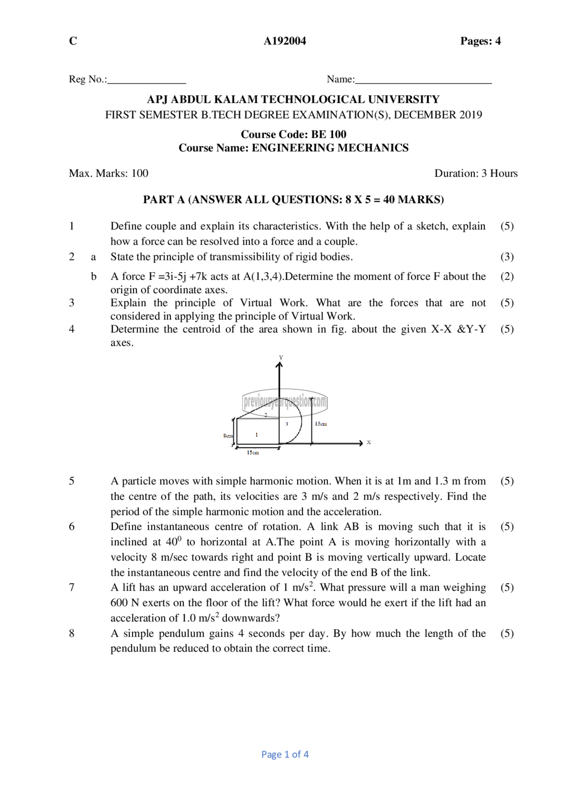 Question Paper - ENGINEERING MECHANICS-1