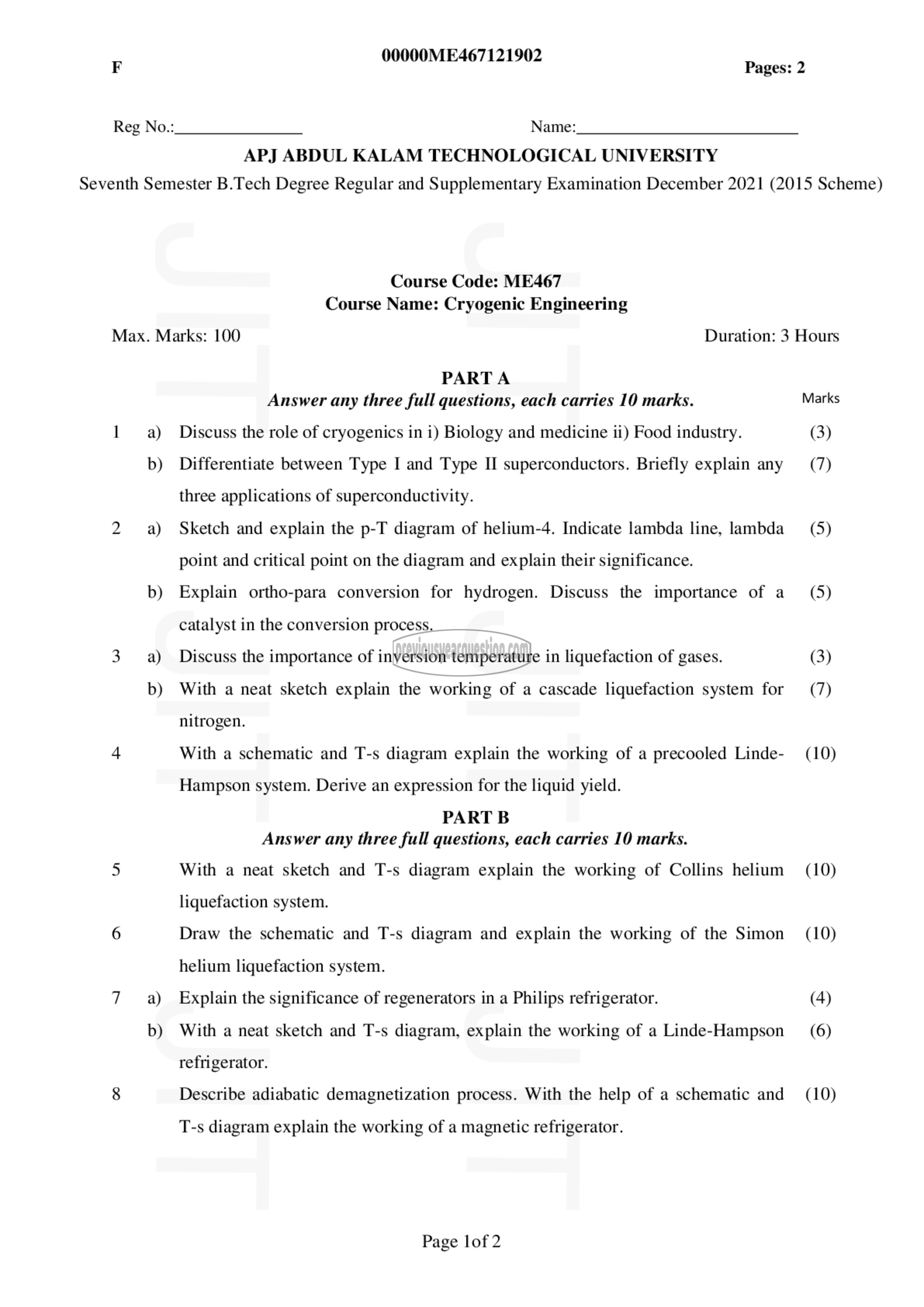 Question Paper - Cryogenic Engineering-1